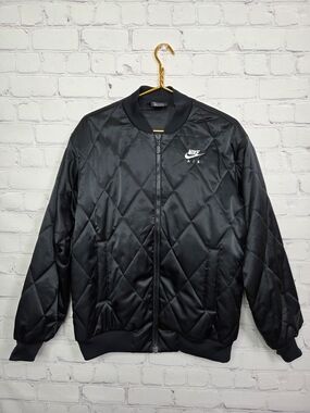 Nike Air Satin Black Quilted Bomber Jacket with Nike Air Logo